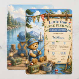 Lilla En Som Går På Fiske Babyfirande Inbjudan