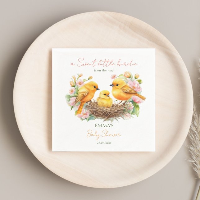 Lilla fågelläggning snart vår babydusch pappersservett (Little birdie hatching soon spring baby shower napkins personalized tableware decor cute canary bird)