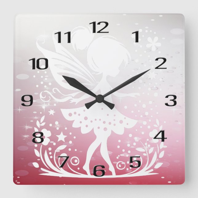 Lilla Fairy Blommigt Wall Clock Fyrkantig Klocka (Framsida)