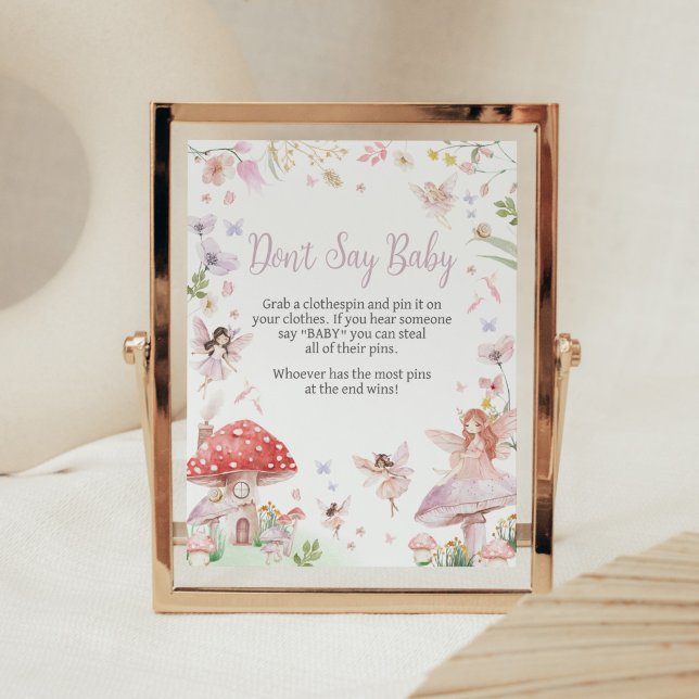 Lilla Fairy Whimsical Baby Shower Säg inte Baby Poster (Whimsical Little Fairy Baby Shower Don't Say Baby Sign)