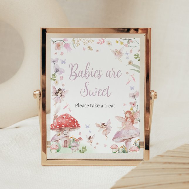 Lilla Fairy Whimsical Spädbarn är Sweet Poster (Whimsical Little Fairy Baby Shower Babies are Sweet Sign)