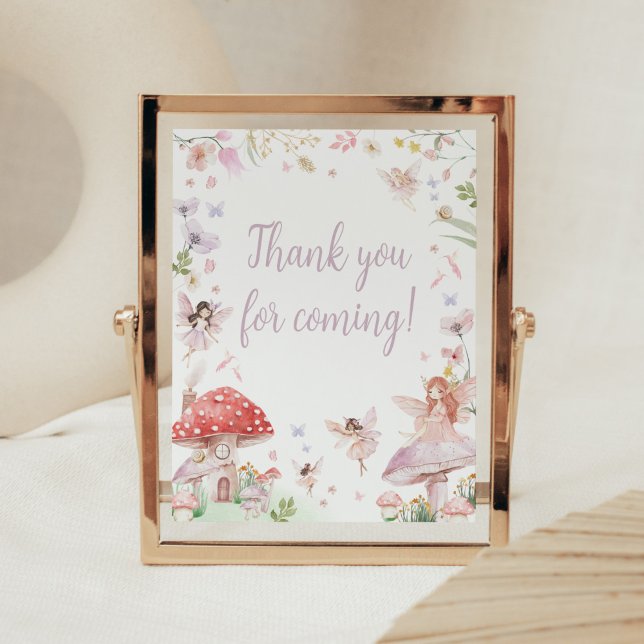 Lilla Fairy Whimsical Tack för att du kom Poster (Whimsical Little Fairy Baby Shower Thank you for Coming Sign)