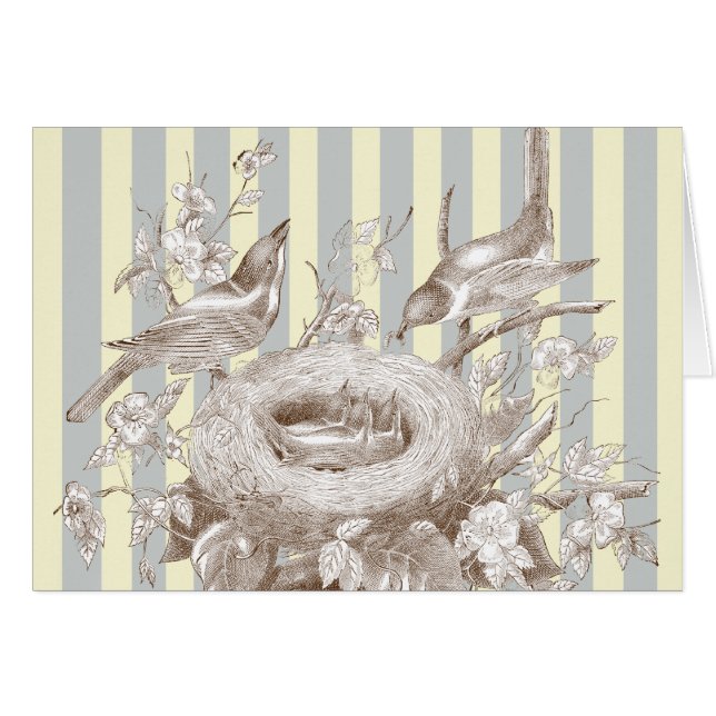 Lilla familjen på blå och krämfärgad bakgrund hälsningskort (Framsidan Horizontal)