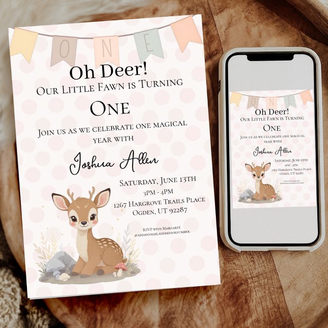 Lilla Fawn Skogsland Första Födelsedag Inbjudningar (Celebrate in style with this charming birthday invitation. .)