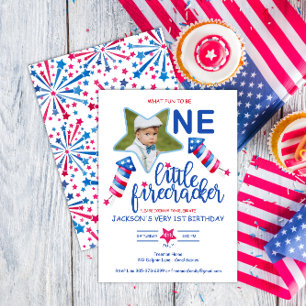 Lilla Firecracker 4:e juli Första födelsedagen Inbjudningar