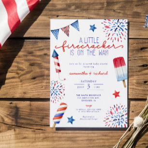 Lilla Firecracker på vägen mot 4:e babyduschen i j Inbjudningar