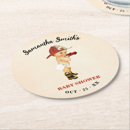 Lilla Firefighter Baby Shower Round Papper Underlä Underlägg Papper Rund