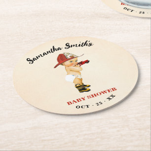 Lilla Firefighter Baby Shower Round Papper Underlä Underlägg Papper Rund