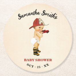 Lilla Firefighter Baby Shower Round Papper Underlä Underlägg Papper Rund