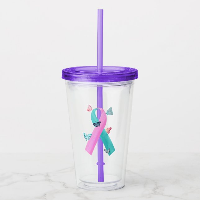 Lilla fjärilar med BRCA-bandet Take Away Mugg (Framsida)