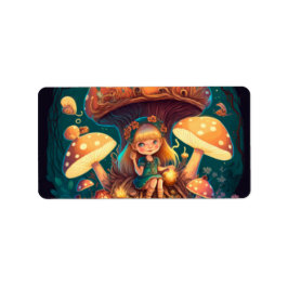 Lilla flicka bland svampar adressetikett