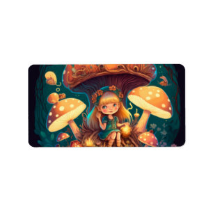 Lilla flicka bland svampar adressetikett