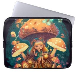 Lilla flicka bland svampar laptop fodral