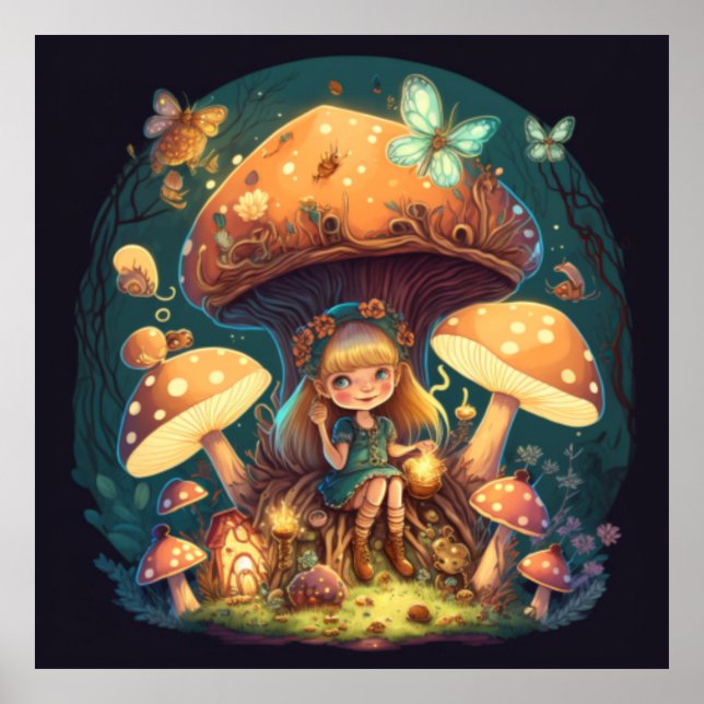 Lilla flicka bland svampar poster (Framsidan)