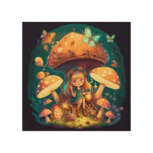 Lilla flicka bland svampar