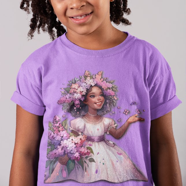 Lilla flicka med vacker Vår blommor T Shirt (Skapare uppladdad)