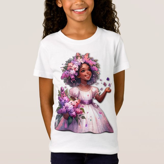 Lilla flicka med vacker Vår blommor T Shirt (Framsida)