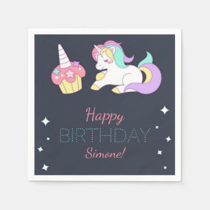 Lilla Flickans Unicorn Födelsedagsfest Napkins Pappersservett