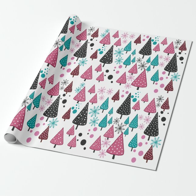 Lilla Forest Rosa-Teal-emballering papper Presentpapper (Utrullad)