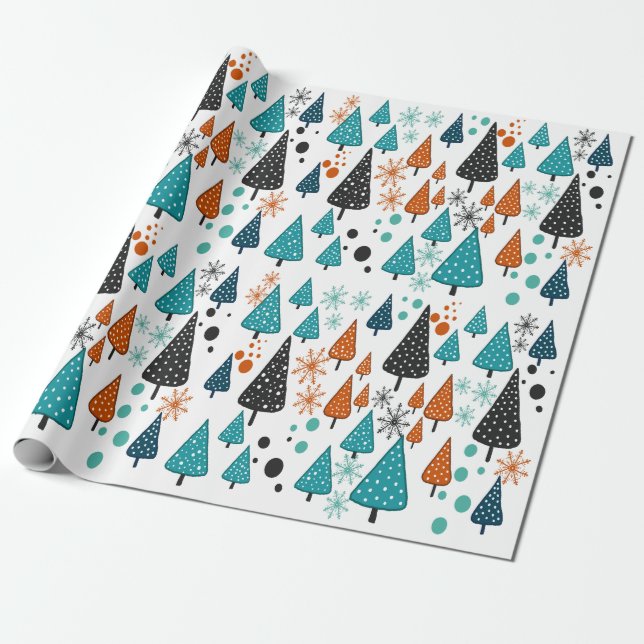 Lilla Forest Teal-Orange som omsluter papper Presentpapper (Utrullad)