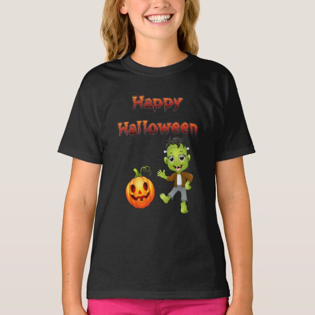 Lilla Frankenstein Halloween-tema. T Shirt (Framsida)
