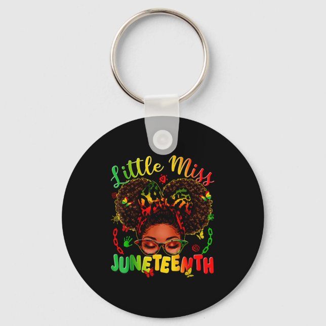 Lilla fröken juneteenth afro stolthet svart afro h nyckelring (Framsida)