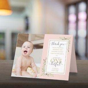 Lilla Fröken ONEderful 1-års födelsedagsfoto Rosa Tack Kort
