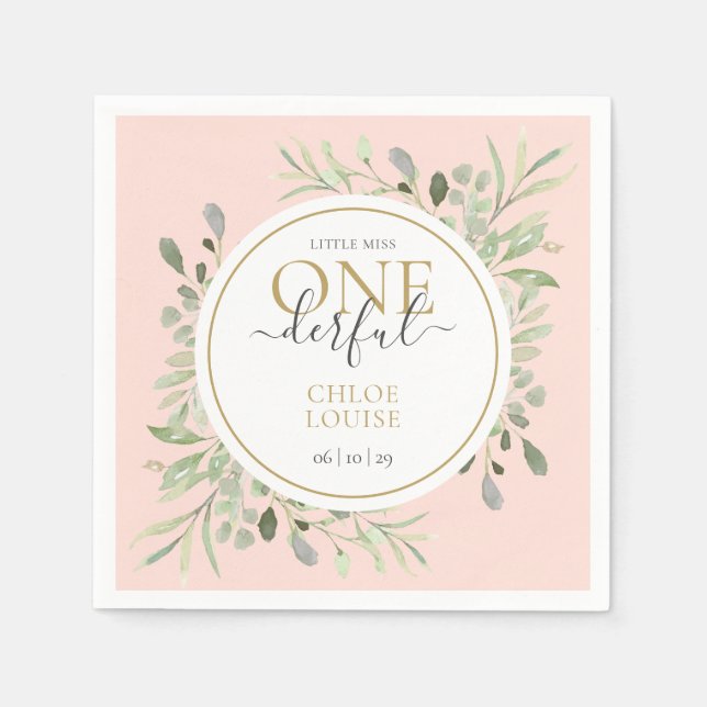 Lilla fröken ONEderful Elegant Första Födelsedag R Pappersservett (Framsidan)