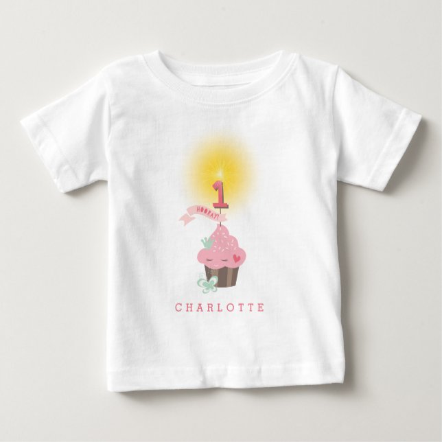 Lilla Fröken Rosa Cupcake Flickans 1-årsfest Tee (Framsida)