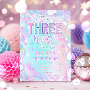 Lilla Fröken Three-nage Pastell Regnbåge 3-årsdag Inbjudningar