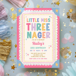 Lilla Fröken Threenager Excentrisk Flicka 3-årsdag Inbjudningar