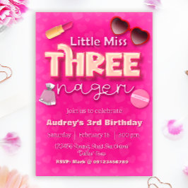 Lilla Fröken Threenager - Flickas 3-årsdag Inbjudningar