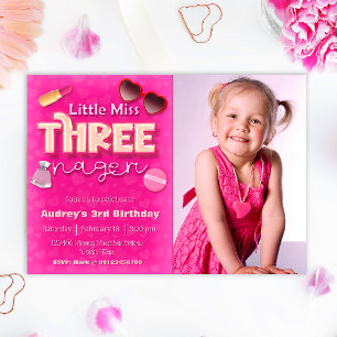 Lilla Fröken Threenager - Tjejens 3-årsdag Inbjudningar