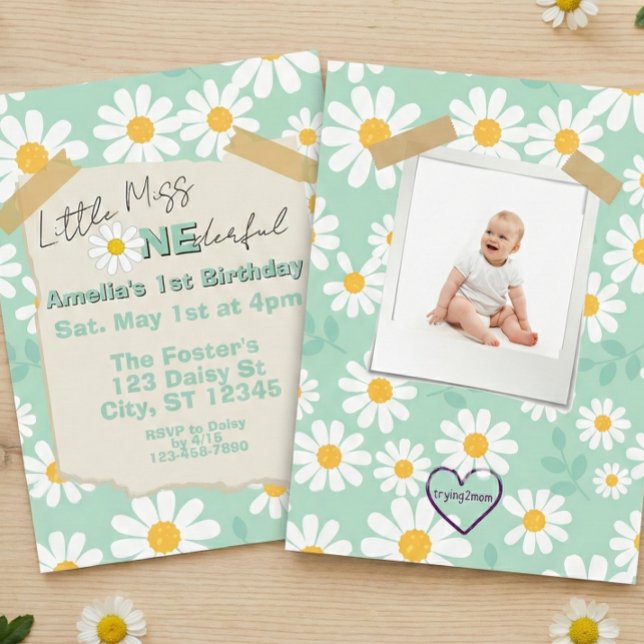Lilla Fröken Underbar, 1-årsfirande Daisy Inbjudningar (Skapare uppladdad)