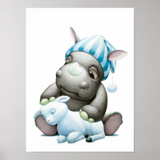 Lilla G-utskriften Baby Rhino och Lamb Nursery Poster