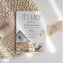 Lilla Gårdens Djur Pojk Babyshower Inbjudningar