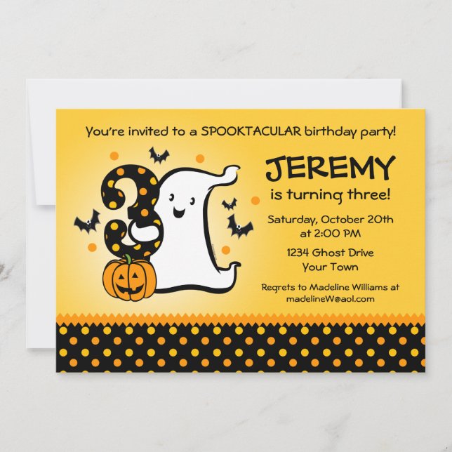 Lilla Ghost 3:e födelsedagen Inbjudningar (Framsida)