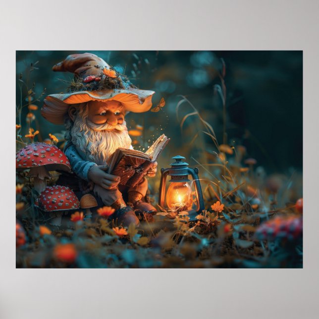Lilla gnom som läser bok poster (Framsidan)