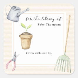 Lilla groda bibliotek vid fyrkantigt klistermärke