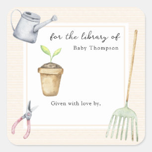 Lilla groda bibliotek vid fyrkantigt klistermärke