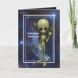 Lilla Grönt Man Alien "Hälsning, Earthling"! Helgkort