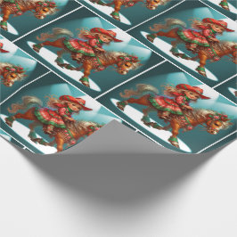 Lilla gryflicka med juldräkt på häst presentpapper