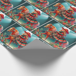 Lilla gryflicka med juldräkt på häst presentpapper