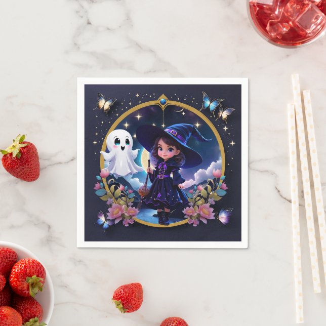 Lilla häxa med stort, mousserande ögon pappersservett (Insitu)