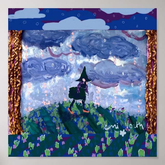 Lilla häxa och regn poster (Framsidan)