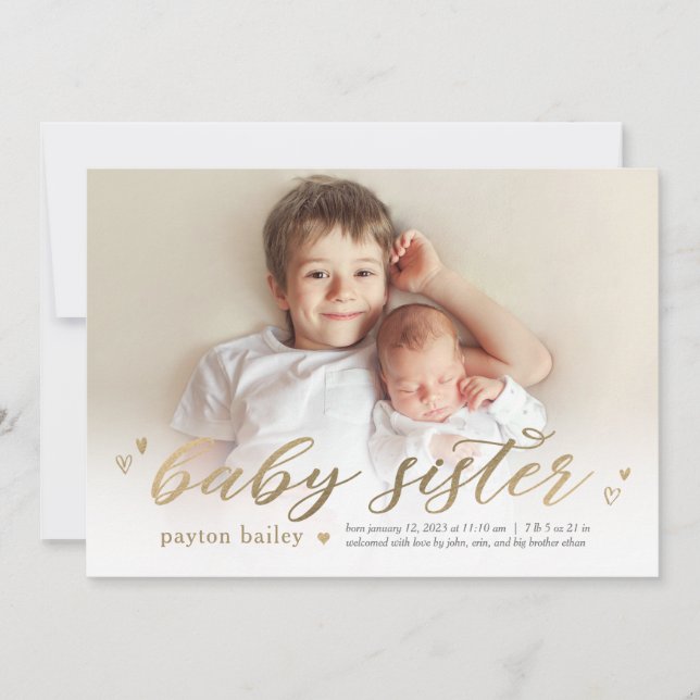 Lilla Hearts Baby Sister Birth Julkort (Framsida)