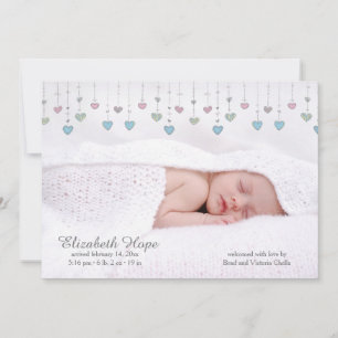 Lilla Hearts Photo Birth Notice Meddelande