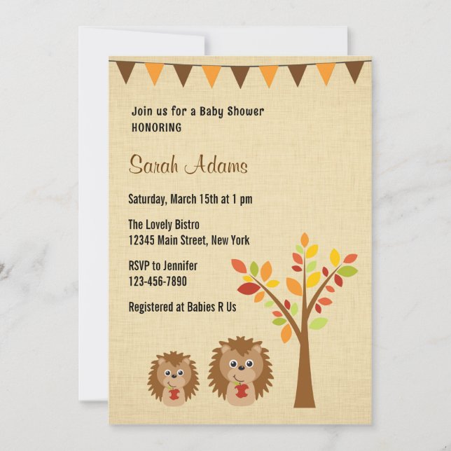Lilla Hedgehog Baby Shower Rustic Inbjudningar (Framsida)