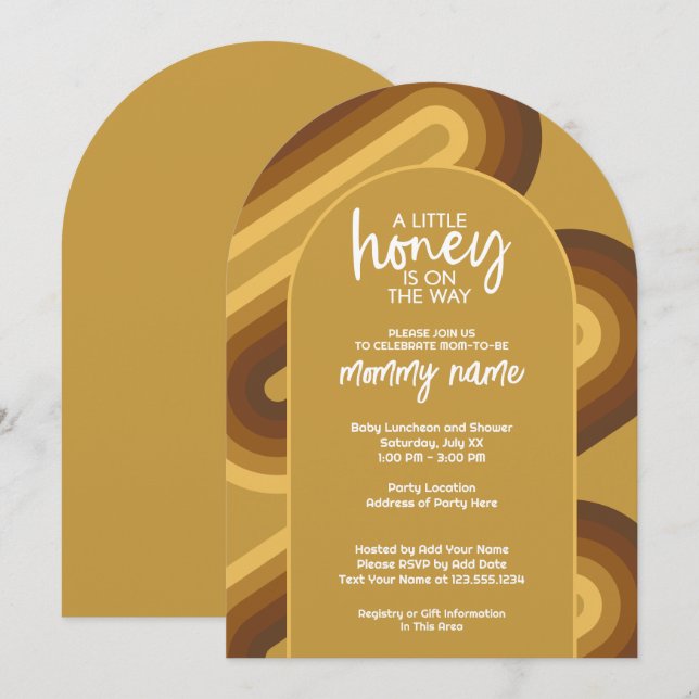 Lilla honung på Way Retro Rand Baby Shower Inbjudningar (Fram/baksida)