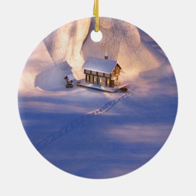 Lilla huset i Snö Julgransprydnad Keramik (Baksidan)